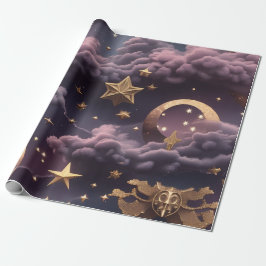 Papel De Regalo Wrapping Paper - Luxury Smoky Plum Celestial Moon