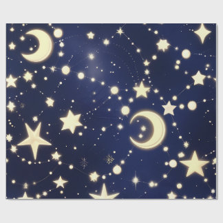 Papel De Regalo Wrapping Paper – Luxury Velvet Navy Celestial Moon
