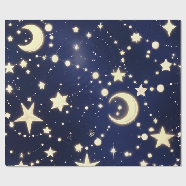 Papel De Regalo Wrapping Paper – Luxury Velvet Navy Celestial Moon (Superficie plana)