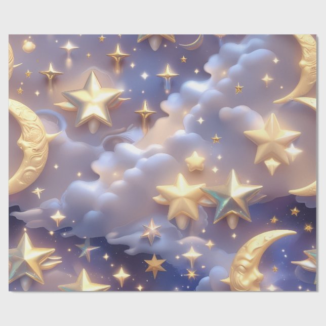 Papel De Regalo Wrapping Paper – Luxury White Celestial Moon Gift  (Superficie plana)