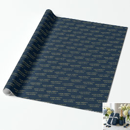 Papel De Regalo Wrapping Paper Name Age Navy & Gold 80th Birthday