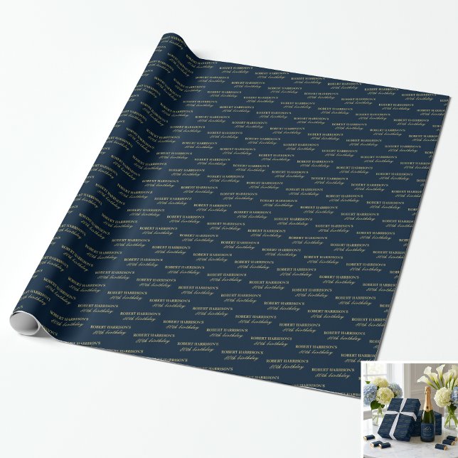 Papel De Regalo Wrapping Paper Name Age Navy & Gold 80th Birthday (SEE FULL SUITE AT BOTTOM)