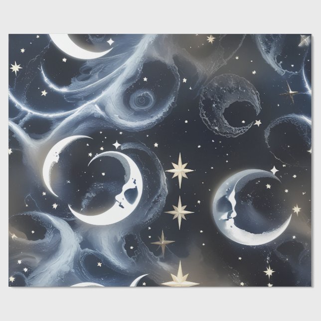 Papel De Regalo Wrapping Paper - Platinum Silver Celestial Moon (Superficie plana)