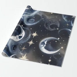 Papel De Regalo Wrapping Paper - Platinum Silver Celestial Moon