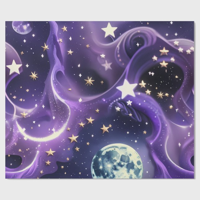 Papel De Regalo Wrapping Paper – Purple Celestial Moon Phases (Superficie plana)