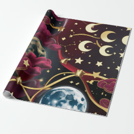 Papel De Regalo Wrapping Paper - Red Celestial Moon Design