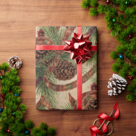 Papel De Regalo Wrapping Paper Rustic Pinecone Holiday Ribbon