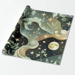 Papel De Regalo Wrapping Paper - Sage Green Celestial Moon