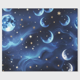 Papel De Regalo Wrapping Paper Sapphire Blue Celestial Moon