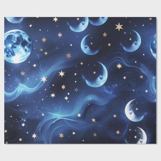 Papel De Regalo Wrapping Paper Sapphire Blue Celestial Moon (Superficie plana)