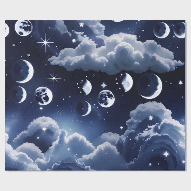 Papel De Regalo Wrapping Paper - Silver Celestial Moon Design (Superficie plana)
