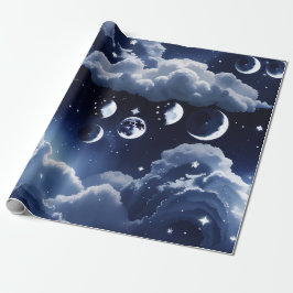 Papel De Regalo Wrapping Paper - Silver Celestial Moon Design