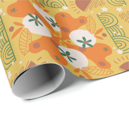 Papel De Regalo wrapping paper with  orange,yellow floral pattern