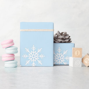 Papel De Regalo Wrapping Paper with White Snowflakes on Blue Backg