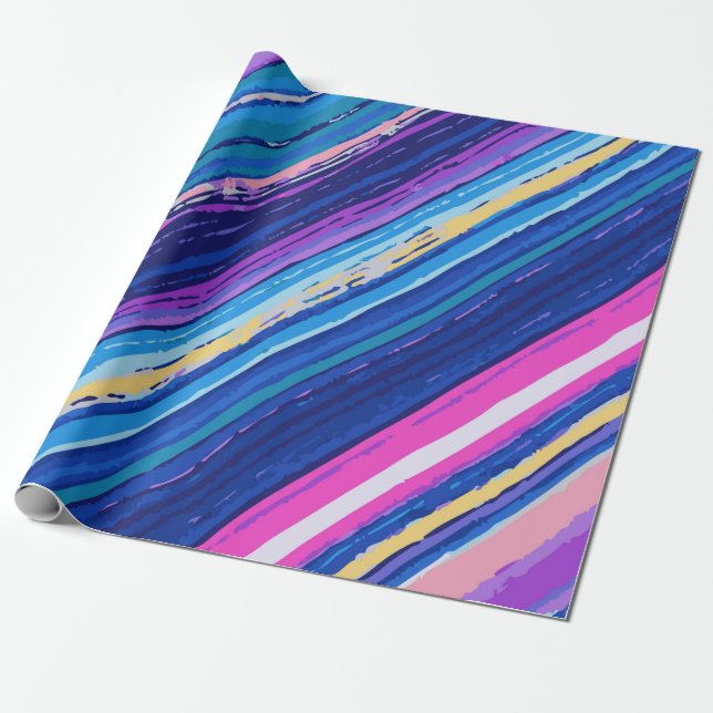 Papel De Regalo WrappinPink Blue Yellow Abstract Paint Lines Bold (Desenrollado)