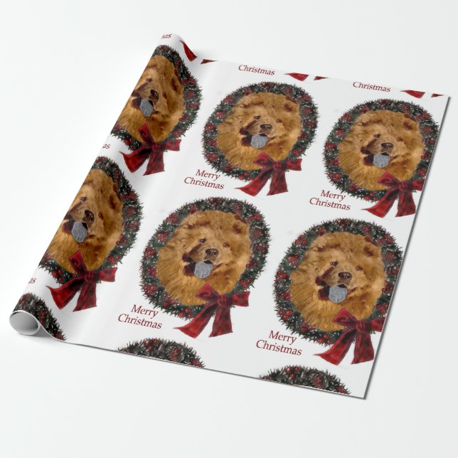 Papel De Regalo Wreath de Chiow Chow Navidades (Desenrollado)