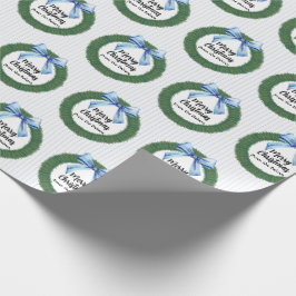 Papel De Regalo Wreath de color de agua con Navidades Blue Bow env