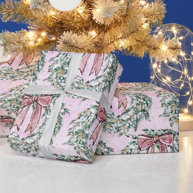 Papel De Regalo Wreath de Navidades rosados (Vacaciones)