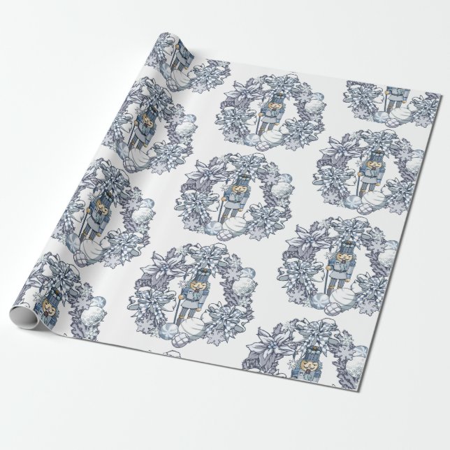 Papel De Regalo Wreath de petardos Navidades blancos (Desenrollado)