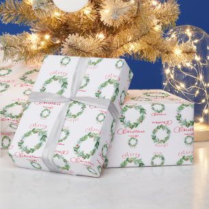 Papel De Regalo Wreath de vacaciones de Navidades de acuarela