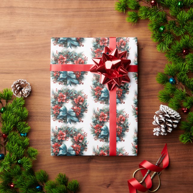 Papel De Regalo Wreath festivo de pino con Navidades holly (Regalo de vacaciones)