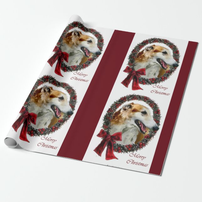Papel De Regalo Wreath Navidades de Borzoi (Desenrollado)