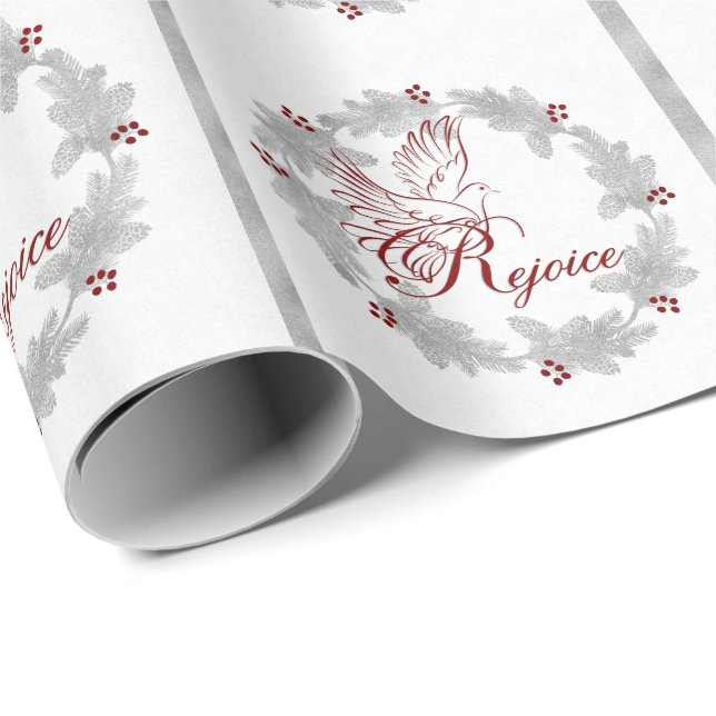 Papel De Regalo Wreath Red Rejoder Plata Leaf Pine (Esquina del rollo)