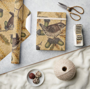 Papel De Regalo Wrens y bellotas sobre miel