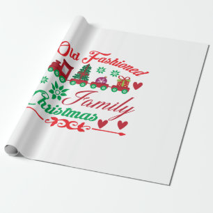 Papel De Regalo Xmas Art Viejo Navidades Familiares De Moda
