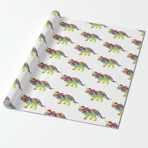 Papel De Regalo Xmas Dinosaur Santa Triceratops