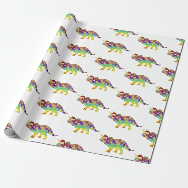Papel De Regalo Xmas Dinosaur Santa Triceratops (Desenrollado)