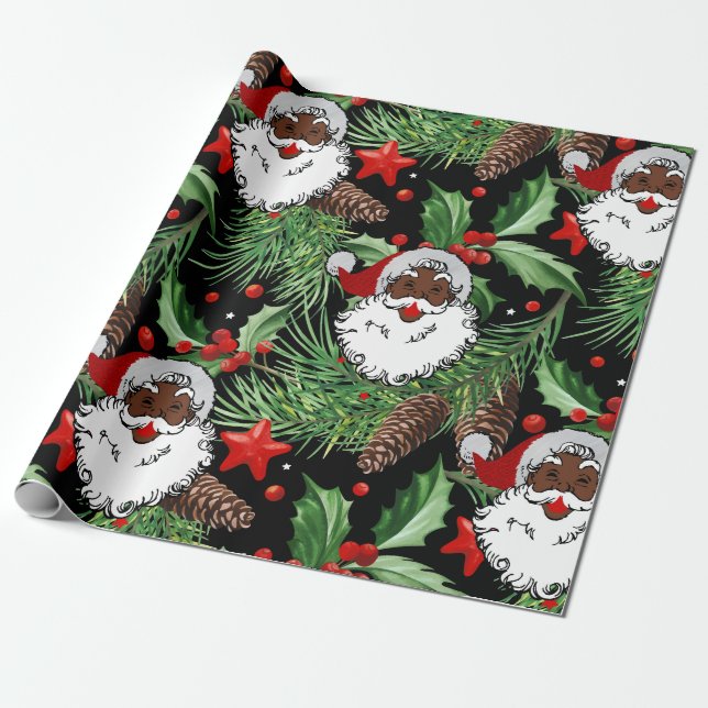 Papel De Regalo xmas holly black santa claus (Desenrollado)