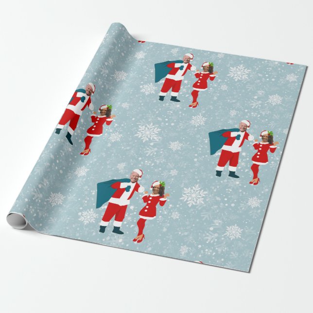 Papel De Regalo xmas joe biden santa kamala harris hely snowflakes (Desenrollado)