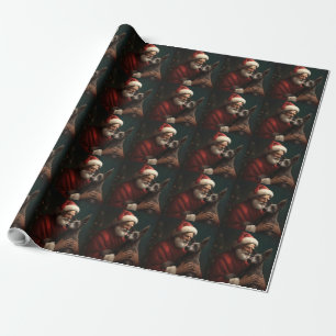 Papel De Regalo Xoloitzcuintli con Santa Claus Navidad Festiva