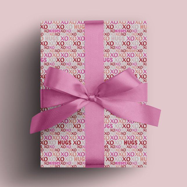 Papel De Regalo XOXO Abrazos y besos Galentina roja rosa presente (XOXO Hugs and Kisses Pink Red Galentine Present Wrapping Paper)