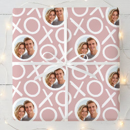 Papel De Regalo XOXO Besos y Abrazos 2 Polvo de Foto Rosa Desvaído