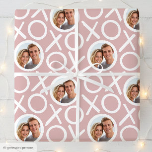 Papel De Regalo XOXO Besos y Abrazos 2 Polvo de Foto Rosa Desvaído