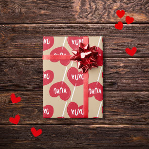 Papel De Regalo XOXO corazón rojo de piruleta sobre dorado