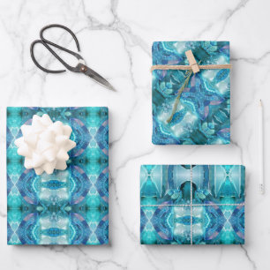 Papel de regalo y cristales Aquamarinos