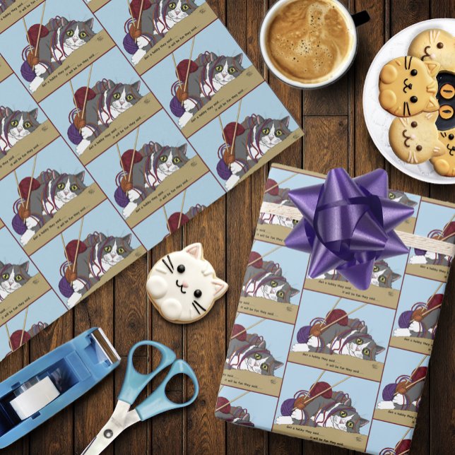 Papel De Regalo Yarn Knitting Funny Cat (Subido por el creador)