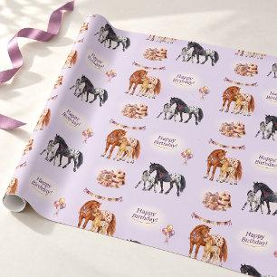 Papel De Regalo Yegua y Potro Appaloosa Cumpleaños Lila