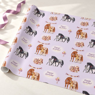 Papel De Regalo Yegua y Potro Appaloosa Cumpleaños Lila