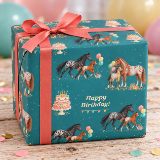 Papel De Regalo Yegua y potro Appaloosa Feliz Cumpleaños