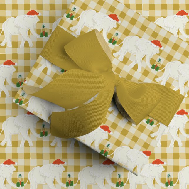 Papel De Regalo Yellow Checkered White Elephant Christmas Party (Yellow Checkered White Elephant Christmas Party Wrapping Paper)