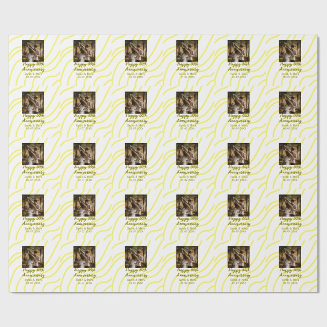 Papel De Regalo Yellow golden photo 30th wedding anniversary name  (Superficie plana)
