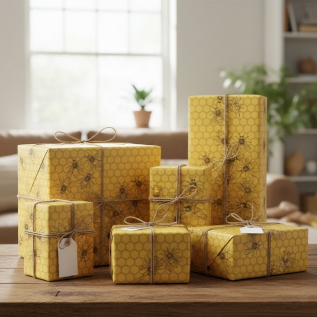 Papel De Regalo Yellow Honey Bee & Honeycomb (Subido por el creador)