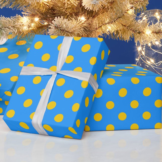 Papel De Regalo Yellow On Blue Polka Dots Pattern Design (Subido por el creador)