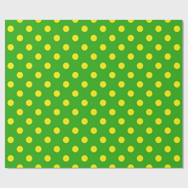 Papel De Regalo Yellow On Green Polka Dots Pattern Design  (Superficie plana)