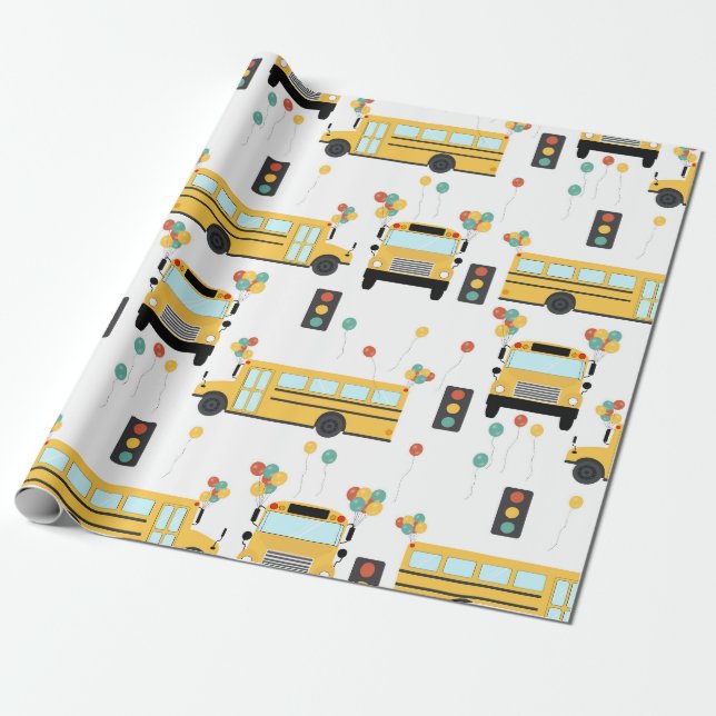 Papel De Regalo Yellow School Bus Kids Birthday Party (Desenrollado)