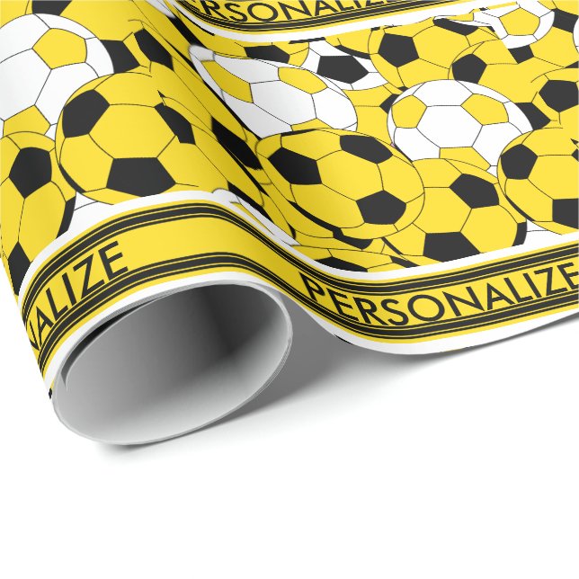 Papel De Regalo Yellow Soccer Ball Collage (Esquina del rollo)
